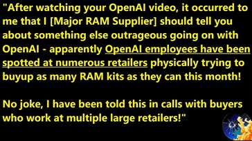 Des employés d'OpenAI achètent des kits de mémoire DDR5. (Source de l'image : Moore's Law Is Dead)