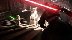 Capture d&#039;écran de Star Wars Battlefront II montrant Yoda et Dark Maul
