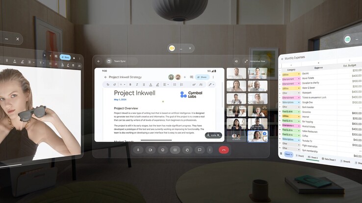 Xreal Aura vous permet de positionner librement jusqu’à cinq moniteurs virtuels dans la pièce.