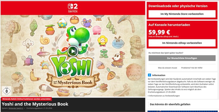 Yoshi et le livre mystérieux coûte 10 $ de moins en version numérique qu'en version cartouche.