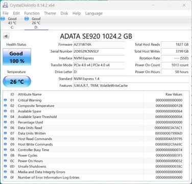 ADATA SE920 fonctionne avec PCIe 4.0 x4