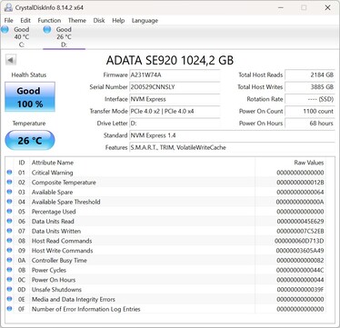 L'ADATA SE920 prend en charge la norme PCIe 4.0 x2