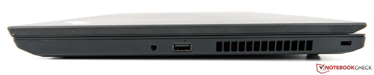 Côté droit : jack 3,5 mm, USB A 3.1 port, verrou de sécurité.