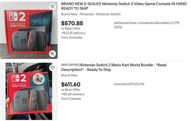 Quelques annonces eBay concernant la Nintendo Switch 2. (Source de l'image : eBay)