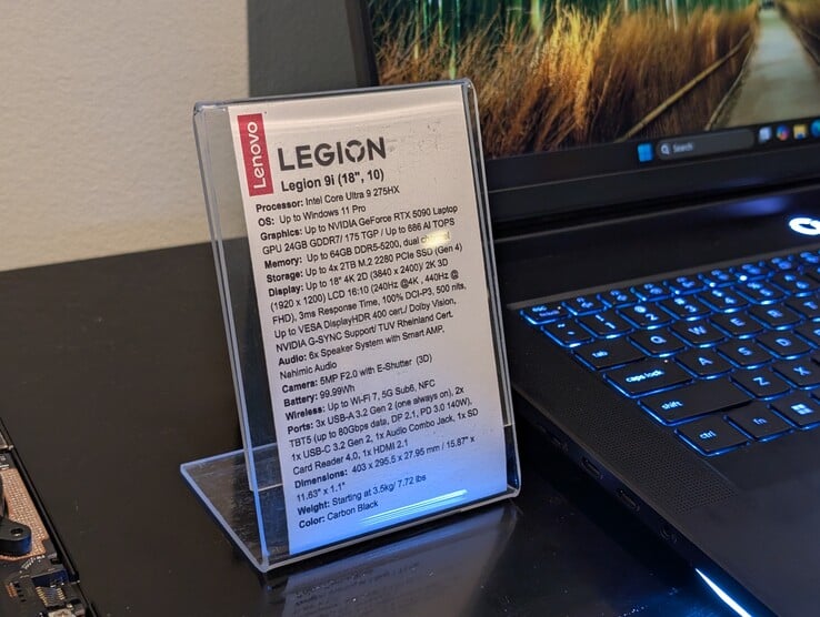 Spécifications du Lenovo Leggion 9i (image source : Notebookcheck)