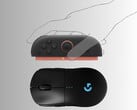 Les Joy-Cons de la Switch 2 sont représentés au-dessus de la souris de jeu (Source de l'image : Nintendo of America, Logitech avec modifications)