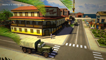 Une image représentant un bâtiment et une voiture dans Tropico 5.