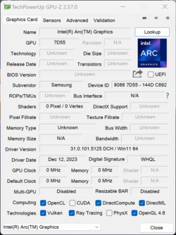 GPU-Z Intel Arc Graphics (7 cœurs Xe)
