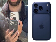 Comparaison côte à côte d'une unité de test présumée de l'iPhone 17 Pro photographiée en public (à gauche) et d'un gros plan du même prototype dans un boîtier de développement bleu (à droite), présentant une nouvelle disposition de l'appareil photo arrière. (@Skyfops sur X , anciennement Twitter)