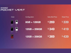 Prix des différentes configurations de l'Ayaneo Pocket Vert (image source : Ayaneo)