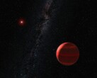 Illustration montrant une exoplanète rouge.