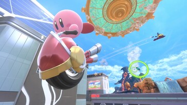 Kirby sur une machine dans Kirby Air Riders (Source : Nintendo)