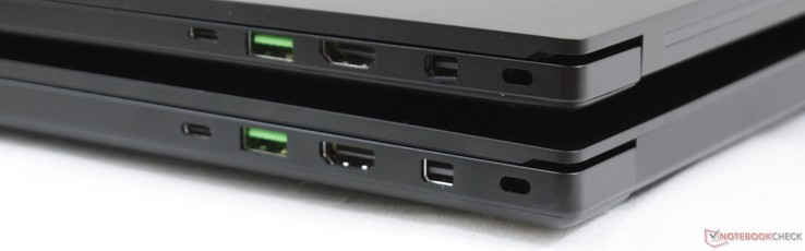 Côté droit : Thunderbolt 3, USB A 3.1, HDMI 2.0, mDP 1.4, verrou de sécurité Kensington.