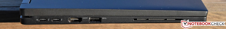Côté gauche : Thunderbolt 3/entrée secteur, Thunderbolt 3, HDMI, USB 3.0.