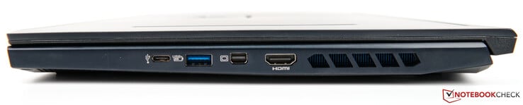 Côté droit : USB C 3.2, USB A 3.2, Mini DisplayPort, HDMI, grilles de ventilateur.