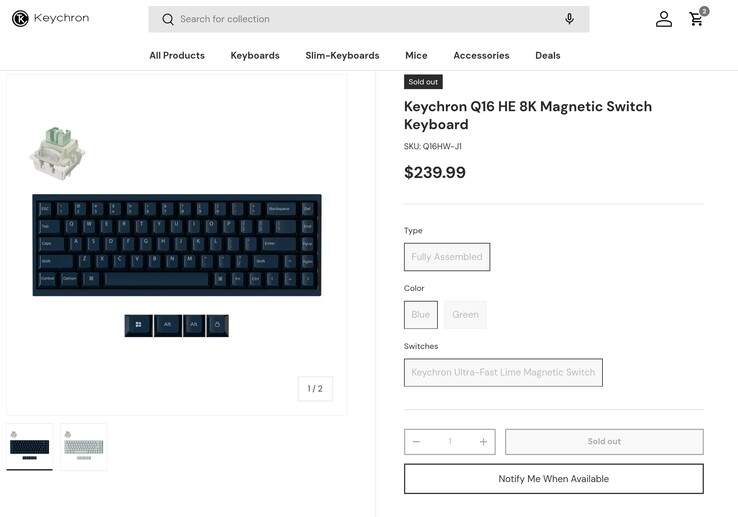 La page produit de Keychron Q16 HE révèle le prix. (Source de l'image : Keychron)