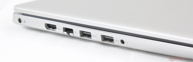 Côté gauche : entrée secteur, HDMI, RJ-45, 2 USB 3.0, combo audio 3,5 mm.