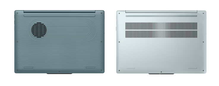 L’IdeaPad Vibe 15 avec ses panneaux inférieurs en plastique et en aluminium, de gauche à droite.