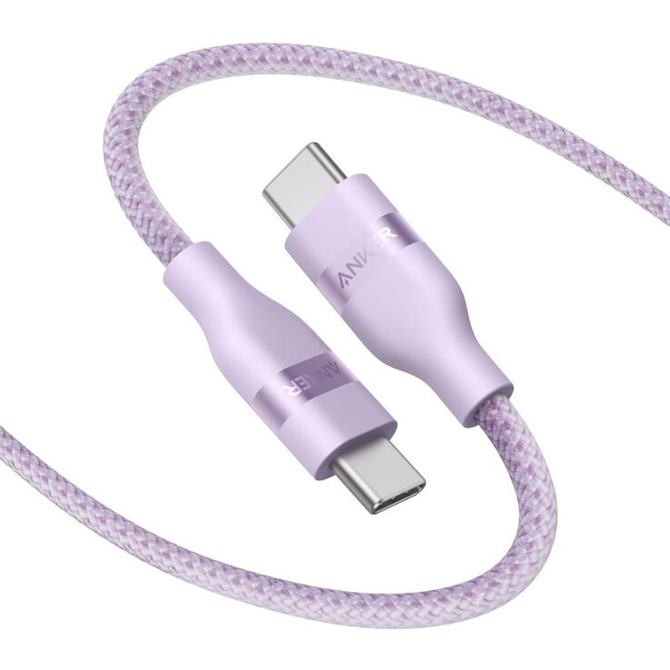 Le câble USB-C vers USB-C d'Anker (3 ft, 240W, Upcycled-Braided) en violet lilas