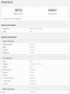 Apple Performances du processeur M4 sur Geekbench (image via Geekbench)