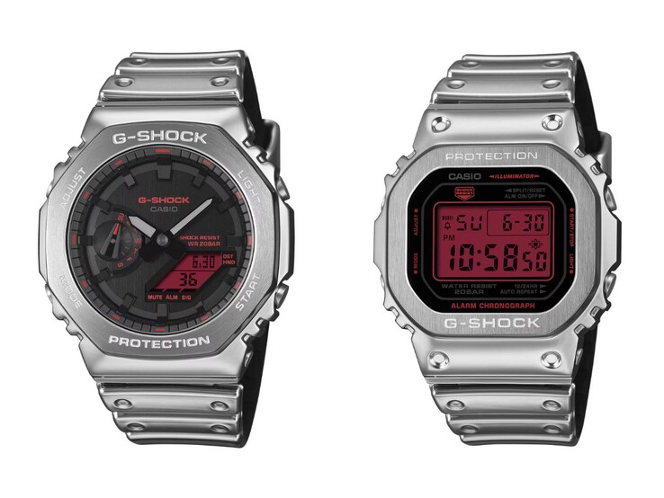 Les montres Casio G-Shock GM-2100YRA-8A (à gauche) et GM-5600YRA-8 (à droite)