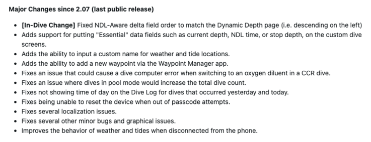 Les notes de mise à jour du logiciel Garmin Descent X30 3.06