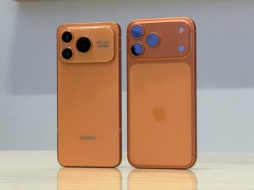 Honor Power 2 et Apple iPhone 17 Pro côte à côte.