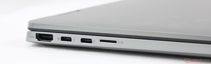 Côté gauche : HDMI 2.0, 2 USB 3.2 Gen. 2 PD avec Thunderbolt 3, lecteur de carte micro SD.