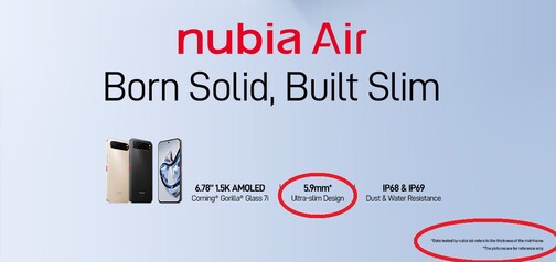 Les 6,7 mm de cette image promotionnelle du Nubia Air ont une note de bas de page