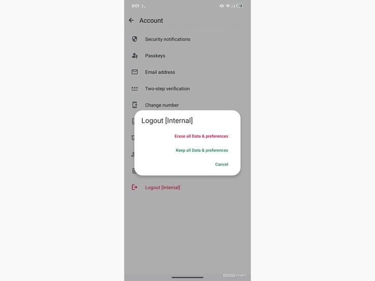 Capture d'écran de la dernière version bêta de WhatsApp montrant la nouvelle option de déconnexion [interne]. (Source de l'image : Android Authority)