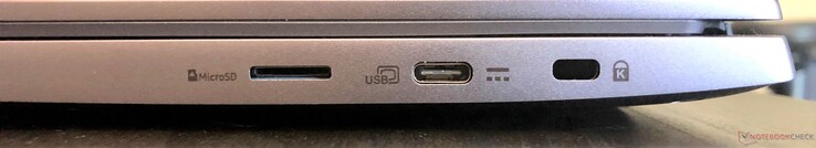 Côté droit : micro SD, USB C 3.1 Gen 1 (avec entrée secteur et écran), verrou de sécurité Kensington.