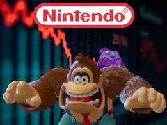 Donkey Kong devant le téléscripteur de l'action Nintendo en train de tomber (Source de l'image : Nintendo of America avec modifications)