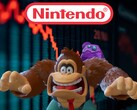 Donkey Kong devant le téléscripteur de l'action Nintendo en train de tomber (Source de l'image : Nintendo of America avec modifications)