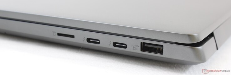 Côté droit : lecteur de carte micro SD, 2 USB C + Thunderbolt 3, USB 3.1 Gen. 2.