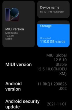 MIUI 12.5.10 sur Xiaomi Mi 10T Pro détails, mise à jour disponible mi-décembre 2021 (Source : Own)