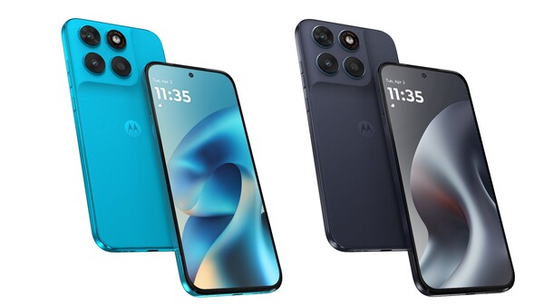 Le Moto G87 en Pantone Blue Atoll et Pantone Overture.