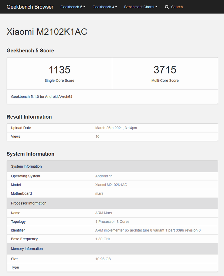 Le Mi 11 Pro pourrait bien être enfin arrivé sur Geekbench. (Source : Geekbench)