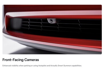 La caméra du pare-chocs avant de la Model S 2026 est utilisée par les fonctions Autopilot et Actually Smart Summon.