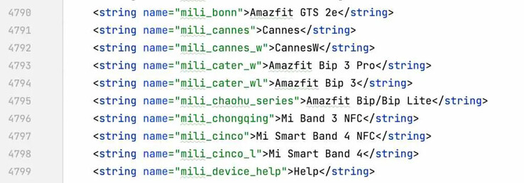 Le code source de l'application Zepp montre deux nouveaux appareils Amazfit possibles. (Image source : AndroidTR)