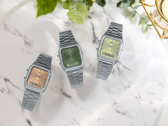 La série AQ230A-3AVT de Casio présente trois teintes différentes. AQ-230A-4AMQY, AQ-230A-3AMQY, AQ-230A-9AMQY de gauche à droite (Source de l&#039;image : Casio)