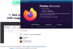 Détails de la version 123 de Firefox et mise à jour visuelle de Google Search (Source : Own)