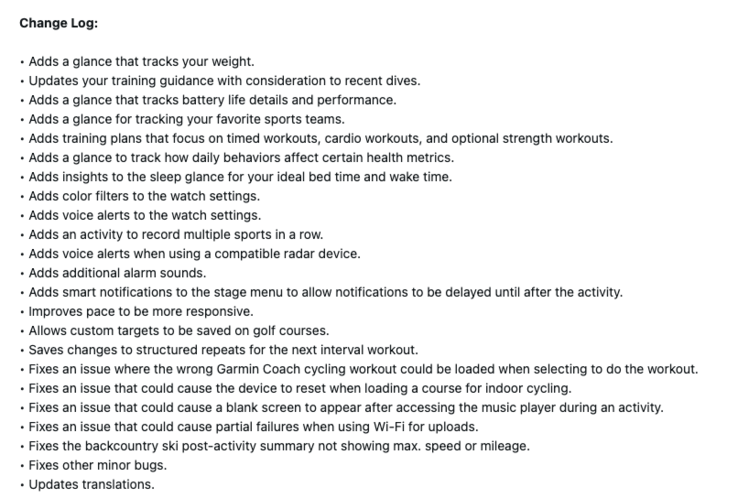 Le journal des modifications de la version 16.28 du logiciel pour le Garmin Forerunner 970