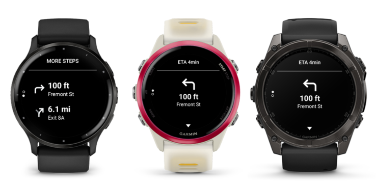 Captures d'écran de l'application Google Maps pour les smartwatches Garmin. (Source de l'image : Garmin Connect IQ Store)