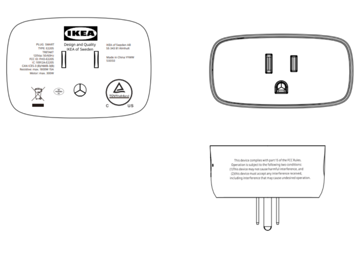 La prise intelligente TRETAKT d'IKEA. (Source de l'image : FCC)