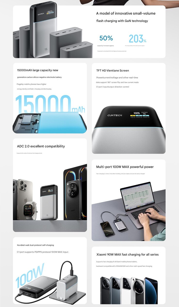 Principales caractéristiques du power bank (Image source : Cuktech - machine translated)