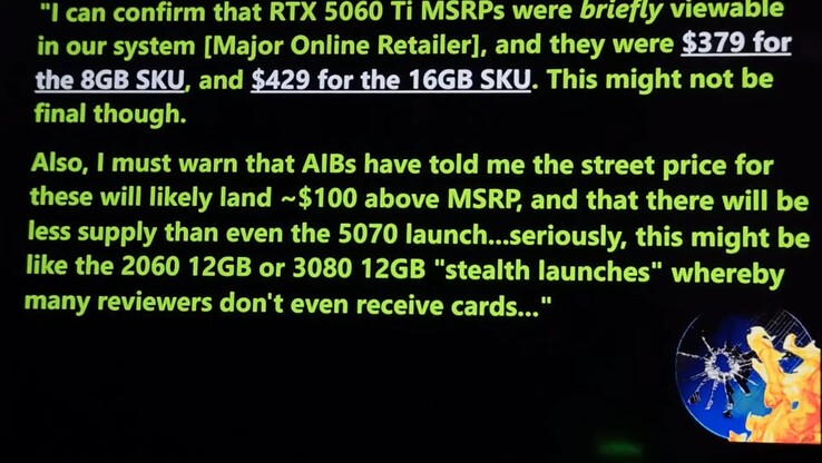 L'offre RTX 5060 Ti lors de son lancement. (Source de l'image : Moore's Law Is Dead)