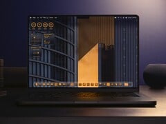 Interface de bureau macOS personnalisée présentant des éléments de design Liquid Glass, un Dock mis à jour et des widgets redessinés. (Source de l&#039;image : Apple)