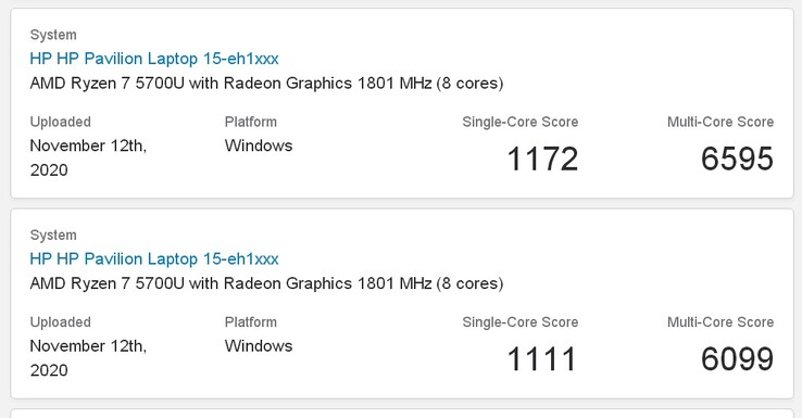 Geekbench 5.2 résultats. (Source de l'image : Geekbench via @TUM_APISAK)