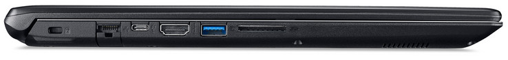 Côté gauche : verrou Kensington, Ethernet gigabit, USB 3.1 Gen. 1 (type C), HDMI, USB 3.1 Gen. 1 (type A), lecteur de cartes SD.