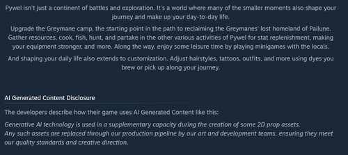 Crimson Desert Steam AI disclaimer est affiché